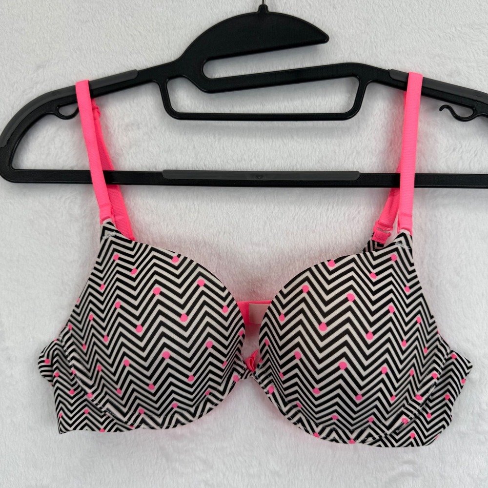 Victoria's Secret Push Up Bra Black White Chevron Pink‎ Polka Dot 34B